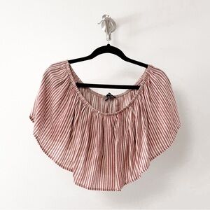 Lulu's Striped Off The‎ Shoulder Spring Break Casual Chic Crop Top Red Small